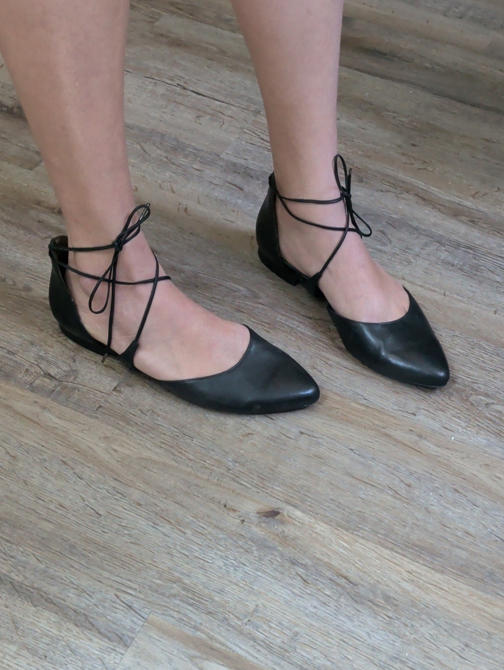 Paul Green Black Leather Ballerina Flats Pointed D'Orsay Flats US 8.5